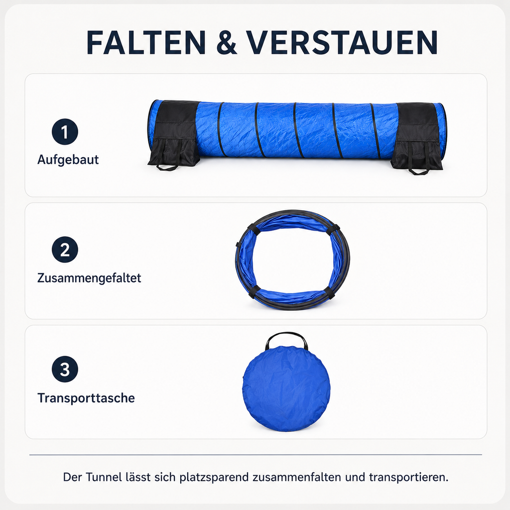 Zusammengefalteter Agility-Tunnel mit Tragetasche