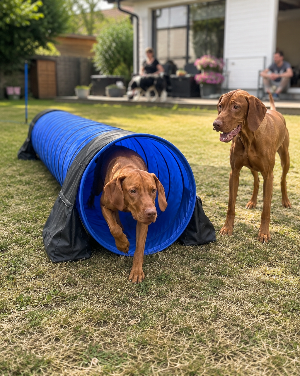 Hund läuft durch den 300 cm langen Agility-Tunnel