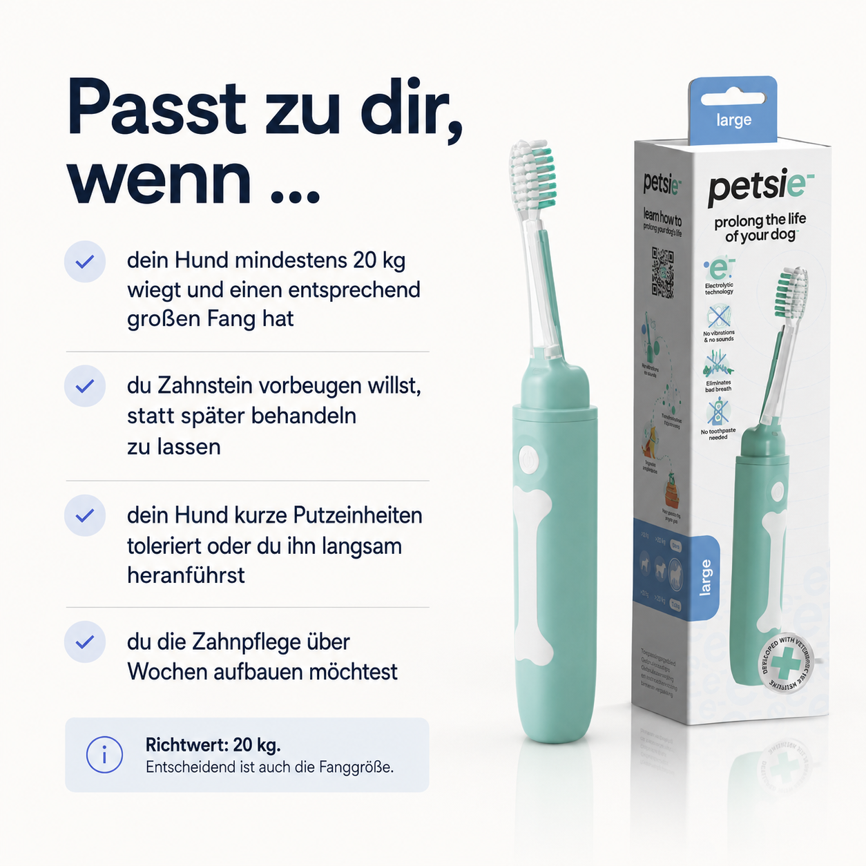 Lieferumfang der Petsie Hundezahnbürste mit Aufsätzen